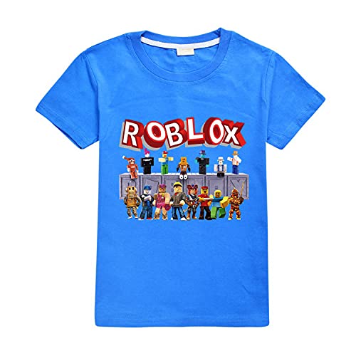 Kinder Jungen Ro-blox T-Shirts Sommer Casual Tops Grafik Baumwolle Tees Geburtstag Spiel Geschenk, blau, 4-5 Jahre von CKCKTZ