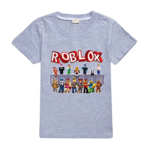 Kinder Jungen Ro-blox T-Shirts Sommer Casual Tops Grafik Baumwolle Tees Geburtstag Spiel Geschenk, grau, 7-8 Jahre von CKCKTZ