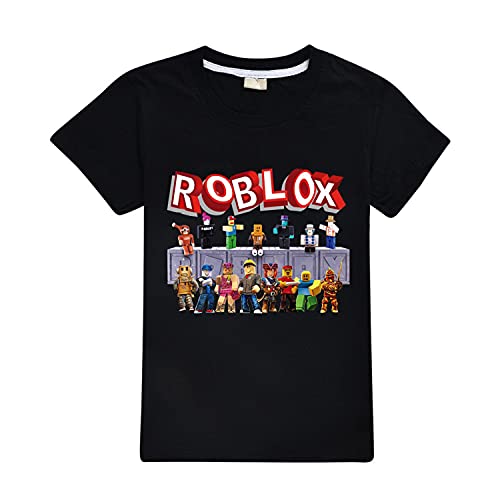 Kinder Jungen Ro-blox T-Shirts Sommer Casual Tops Grafik Baumwolle Tees Geburtstag Spiel Geschenk Gr. 11-12 Jahre, Schwarz von CKCKTZ