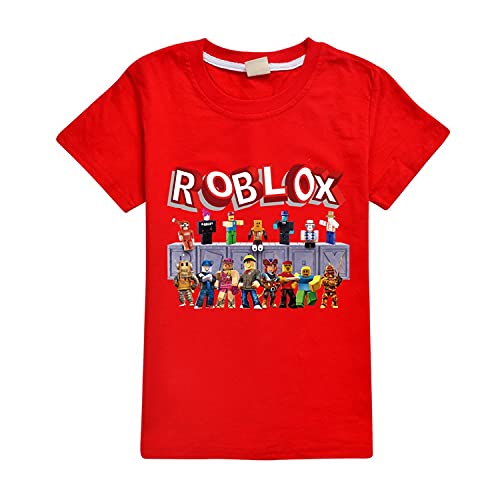 Kinder Jungen Ro-blox T-Shirts Sommer Casual Tops Grafik Baumwolle Tees Geburtstag Spiel Geschenk Gr. 9-10 Jahre, rot von CKCKTZ