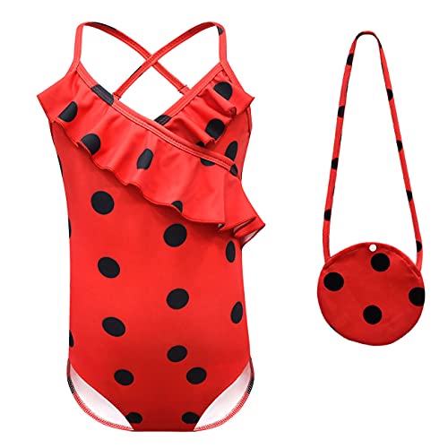 Ladybug Kinder Einteiler Badeanzüge Mädchen Bademode Cartoon Tiere Badeanzug mit Tasche für Strand Urlaub 3-10 Jahre, rot, 3-4 Jahre von CKCKTZ