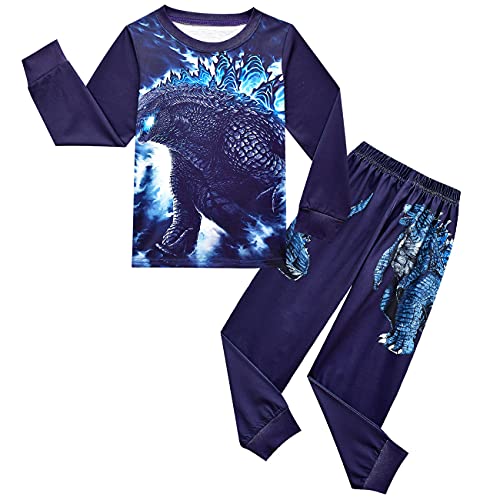 Little Boy Kids Godzillas Schlafanzug 2-teilig Langarm Cartoon Gedruckt Shirt Hose Nachtwäsche Casual Bekleidungssets, Schwarz , 8-9 Jahre von CKCKTZ