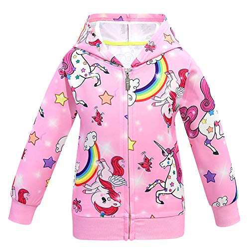 Mädchen Einhorn Kapuzenjacke Kinder Kleidung Reißverschluss Mantel Tops Outfits Langarm Druck Oberbekleidung Geschenk für Kinder 3-8 Jahre Gr. 6 Jahre, rose von CKCKTZ