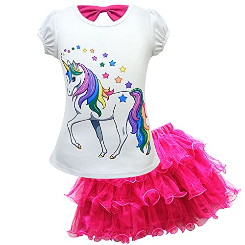 Mädchen Rock Set Einhorn Tutu Rock T-Shirt Outfit Kleidung Baumwolle Top Tees für Kleinkind Sommer Niedliches Kleid Gr. 4-5 Jahre, Rosarot von CKCKTZ