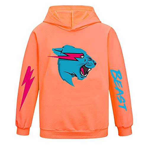 Mr Beast Hoodies für Jungen Mädchen Pullover Sweatshirt Kinder Cartoon Langarm Shirt Klassisches Tops Pullover, Orange, 11-12 Jahre von CKCKTZ