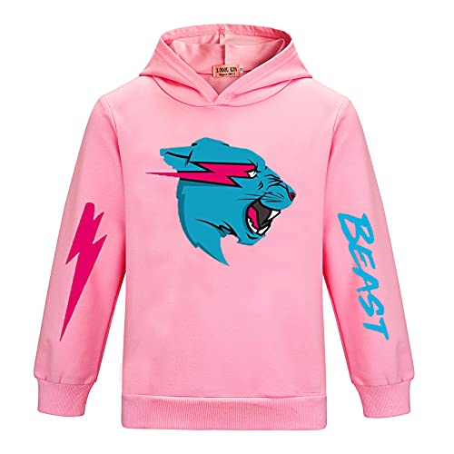 Mr Beast Hoodies für Jungen Mädchen Pullover Sweatshirt Kinder Cartoon Langarm Shirt Klassisches Tops Pullover, rose, 12- 13 Jahre von CKCKTZ