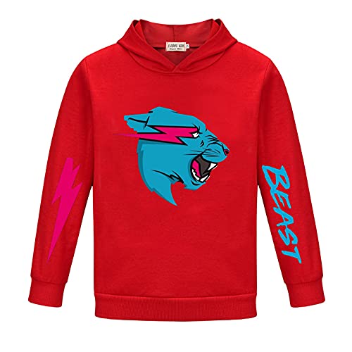 Mr Beast Hoodies für Jungen Mädchen Pullover Sweatshirt Kinder Cartoon Langarm Shirt Klassisches Tops Pullover, rot, 3-4 Jahre von CKCKTZ