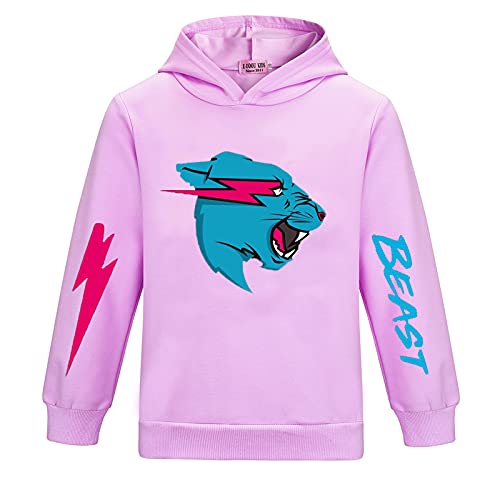 Mr Beast Hoodies für Jungen Mädchen Pullover Sweatshirt Kinder Cartoon Langarmshirt Klassische Oberteile Pullover, violett, 9-10 Jahre von CKCKTZ