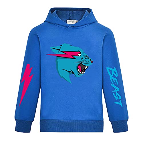 Mr Beast Hoodies für Jungen Mädchen Pullover Sweatshirt Kinder Cartoon Langarmshirt Klassische Oberteile Pullover, blau, 5-6 Jahre von CKCKTZ