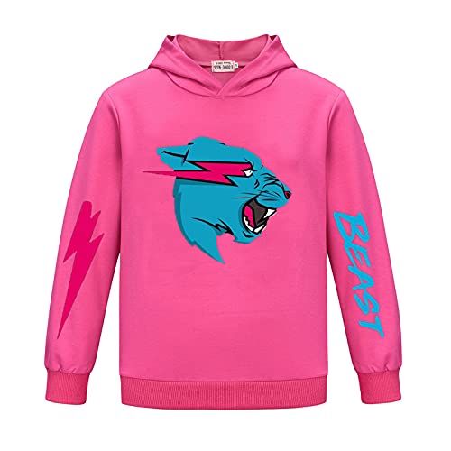 Mr Beast Hoodies für Jungen Mädchen Pullover Sweatshirt Kinder Cartoon Langarmshirt Classic Tops Jumper, rosarot, 11-12 Jahre von CKCKTZ