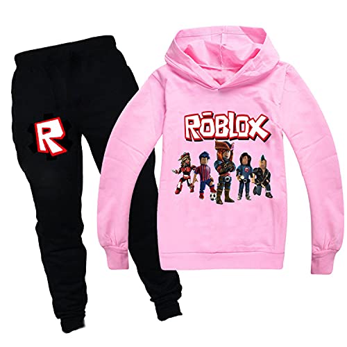 Ro-blox Game Jungen Hoodies Mädchen Outfits Cartoon Kinder Pullover Sweatshirt Hose 2 Stück Mode Kleidung Sets Gr. 5-6 Jahre, rose von CKCKTZ