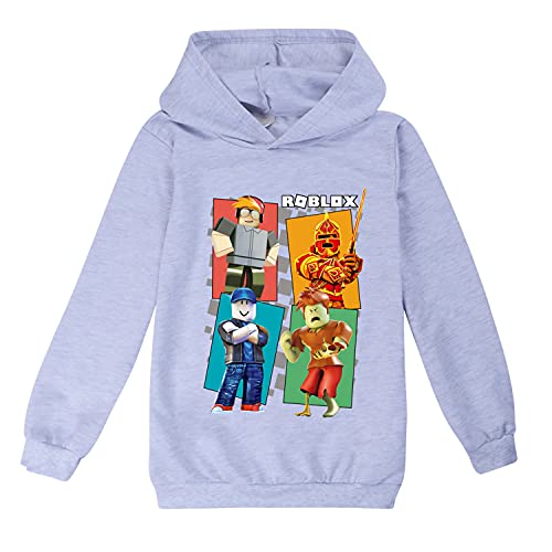 Roblo-x Kapuzenpullover für Jungen und Mädchen mit Kapuze, für Kinder, Gamer, Pullover, Kleidung, Cartoon-Outwear Gr. 9-10 Jahre, grau von CKCKTZ