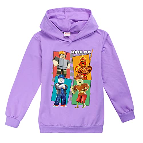 Roblo-x Kapuzenpullover für Jungen und Mädchen mit Kapuze, für Kinder, Gamer, Pullover, Kleidung, Cartoon-Outwear Gr. 9-10 Jahre, violett von CKCKTZ