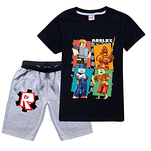Roblo-x Kleinkind Jungen T-Shirt & Casual Shorts Set Sommer Outfits für Kinder Kurzarm Kleidung Alter 4-12 Jahre Gr. 10-11 Jahre, Schwarz von CKCKTZ