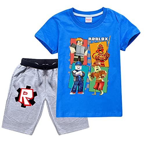 Roblo-x Kleinkind Jungen T-Shirt & Casual Shorts Set Sommer Outfits für Kinder Kurzarm Kleidung Alter 4-12 Jahre Gr. 4-5 Jahre, blau von CKCKTZ