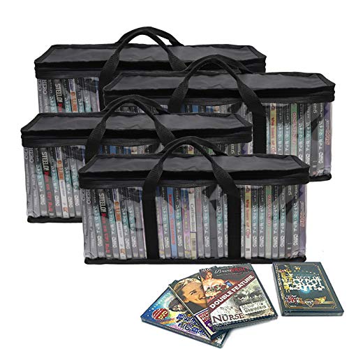 Tragbare DVD-Aufbewahrungstaschen (4er-Pack), stapelbarer Film-DVD-Organizer mit Griffen, für bis zu 240 DVDs (40 Stück pro Beutel), praktische Reisetasche für Medien. von CKCY