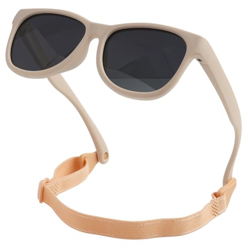 Baby Sonnenbrille 6-48 Monate mit Riemen Polarisierte Kinder Outdoor UV400 Schutz Weicher Silikonrahmen Sonnenbrille Flexibler Rahmen Verstellbarem Riemen Design für gemacht Neugeborene Jungen Mädchen von CKDSA
