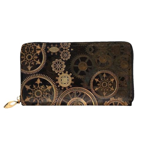 CKGODGF Gears Clock Bronze Century Print Modische Ledergeldbörse für Damen und Herren mit Reißverschluss, geeignet für Reisen von CKGODGF