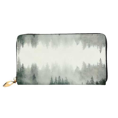 CKGODGF Green Tree Misty Landscape Print Modische Ledergeldbörse für Damen und Herren mit Reißverschluss, geeignet für Reisen von CKGODGF