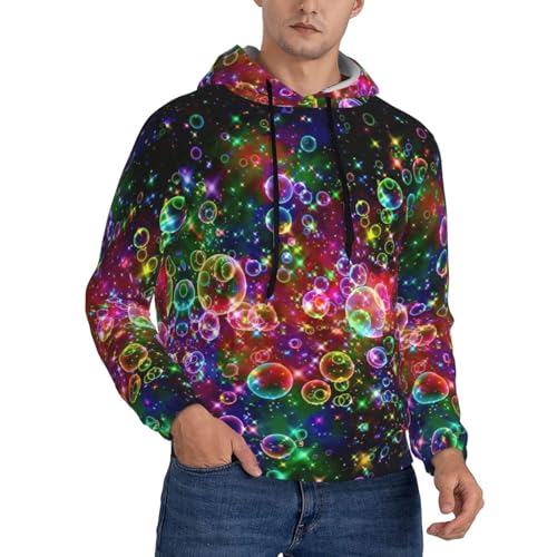 CKGODGF Herren-Kapuzenpullover mit buntem Regenbogen-Stern-Druck, modisches Kapuzen-Sweatshirt, Hoodies mit Taschen, Schwarz , XL von CKGODGF