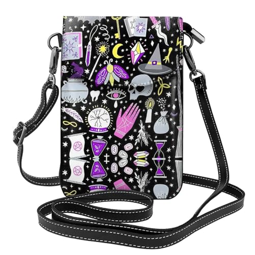 CKGODGF Magic Witch Witchcraft Bohemian Drawing Print Stilvolle Leder-Umhängetasche, perfekt für Reisen und den täglichen Gebrauch, kompakt und funktional von CKGODGF