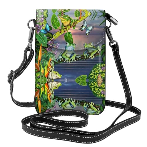 CKGODGF Many Frogs Sing On The Branches Summer Butterflies Lake Water Print Stylish Leather Crossbody Bag,Perfect For Travel And Everyday Use,Compact And Functional von CKGODGF