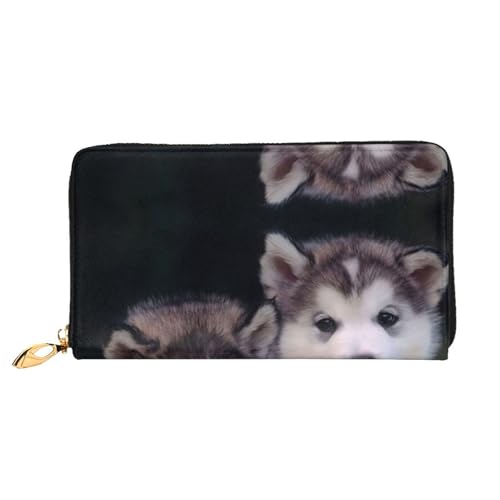 CKGODGF Modische Ledergeldbörse mit Husky-Hunde-Aufdruck, lange Geldbörse für Damen und Herren, mit Reißverschluss, geeignet für Reisen von CKGODGF