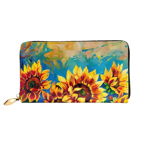 CKGODGF Modische Ledergeldbörse mit Sonnenblumen-Aufdruck, lange Geldbörse für Damen und Herren, mit Reißverschluss, geeignet für Reisen von CKGODGF