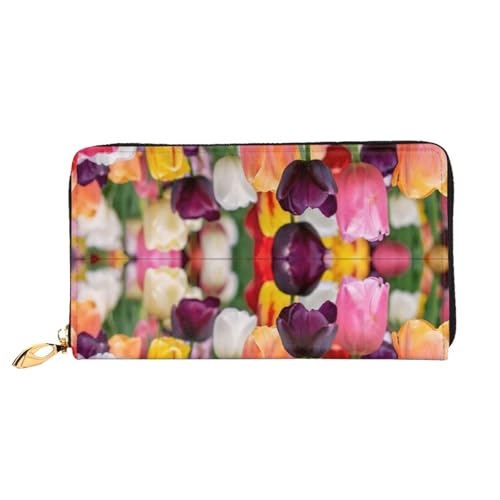 CKGODGF Modische Ledergeldbörse mit Tulpenmuster, lange Geldbörse für Damen und Herren, mit Reißverschluss, geeignet für Reisen von CKGODGF