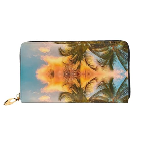 CKGODGF Sunset Hawaiian Palm Tree Waves Print Fashion Leather Long Wallet for Men and Women with Zipper,Suitable for Travel von CKGODGF