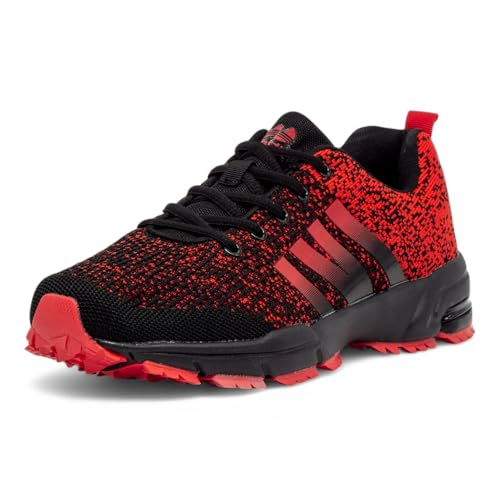 CKK Herren Laufschuhe Leicht Sportschuhe Atmungsaktive Traillaufschuhe Rutschsichere Turnschuhe, Schwarz Rot 45 von CKK