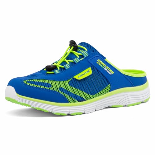 CKK Herren Sabots leichte Hausschuhe atmungsaktive Clogs Bequeme Pantoffel, Blau-Grün-Weiß 44 EU von CKK