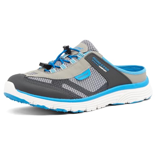 CKK Herren Sabots leichte Hausschuhe atmungsaktive Clogs Bequeme Pantoffel, Grau-Blau 45 EU von CKK