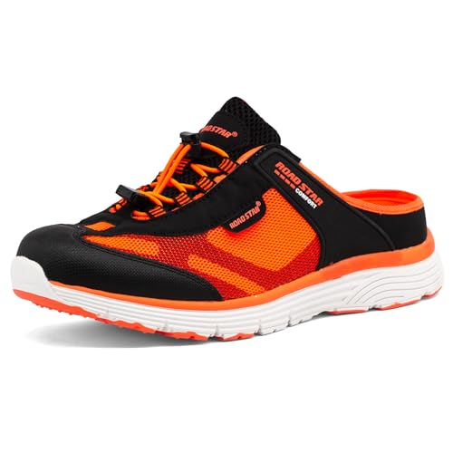 CKK Herren Sabots leichte Hausschuhe atmungsaktive Clogs Bequeme Pantoffel, Schwarz-Orange 42 EU von CKK