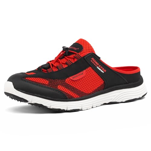 CKK Herren Sabots leichte Hausschuhe atmungsaktive Clogs Bequeme Pantoffel, Schwarz-Rot 41 EU von CKK