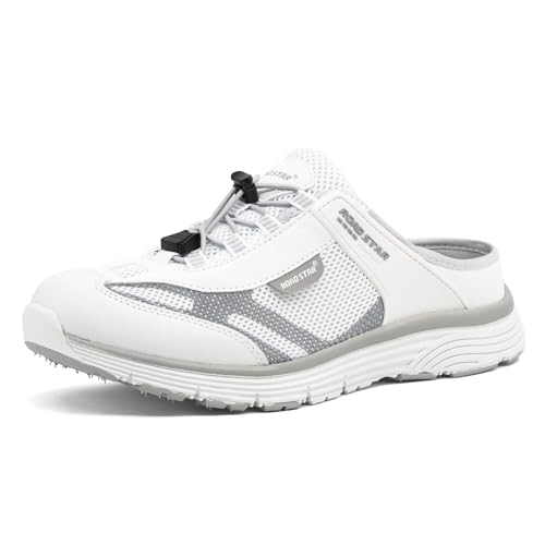 CKK Herren Sabots leichte Hausschuhe atmungsaktive Clogs Bequeme Pantoffel, Weiß-Grau 44 EU von CKK