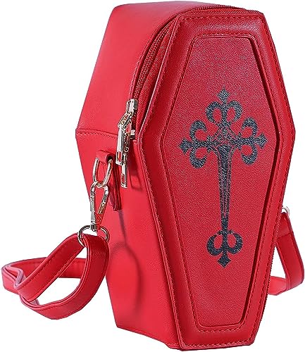 CKurityn Gothic PU Leder Damen Crossbody Tasche Halloween Sarg Form Telefon Tasche kleine Umhängetasche für Urlaub Cosplay (Red) von CKurityn