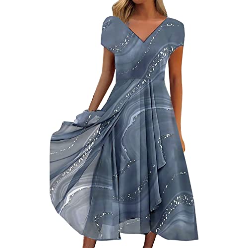 CKurityn Sommerkleid Damen Knielang Damen Kleider Spitzenkleid Chiffon Cocktailkleid Festliches Ballkleid Brautjungfernkleider Für Hochzeit Midi Abendkleider (S,Grey,S) von CKurityn