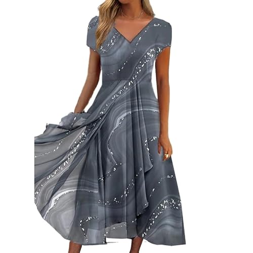 CKurityn Sommerkleid Damen Knielang Damen Kleider Spitzenkleid Chiffon Cocktailkleid Festliches Ballkleid Brautjungfernkleider Für Hochzeit Midi Abendkleider (XL,Blue,XL) von CKurityn