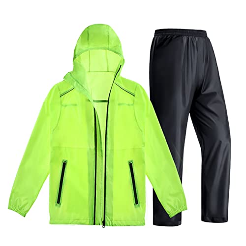 CL-ZZZ Atmungsaktiver Unisex-Regenmantel (Jacke + Hose) Leichte wasserdichte Regenbekleidung mit Kapuze Ultra-Leichter Regenanzug für den Außenbereich, Laufen, Gehen, Radfahren von CL-ZZZ