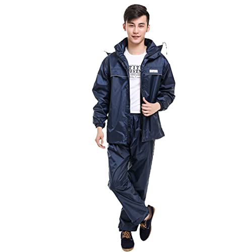 CL-ZZZ Männer wasserdichte Regenmantel Jacke Mantel & Hose Hohe Sichtbarkeit Mit Kapuze Arbeitskleidung Regenanzug Lightweight Motorrad Radfahren Regenanzüge (Farbe : Navy, Size : 5XL) von CL-ZZZ