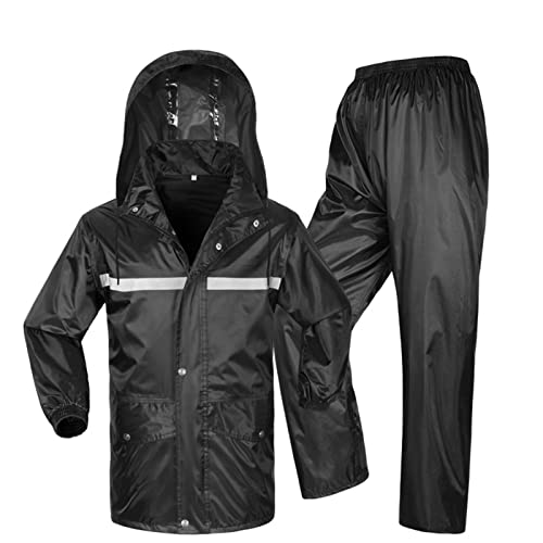 CL-ZZZ Regenanzug für Männer Frauen, Leichter Wasserdichter Regenmantel (Jacke & Hosenanzug Winddicht mit Kapuze Rain Anzug Regenausrüstung für Campingfischen (Farbe : Schwarz, Size : 5XL) von CL-ZZZ