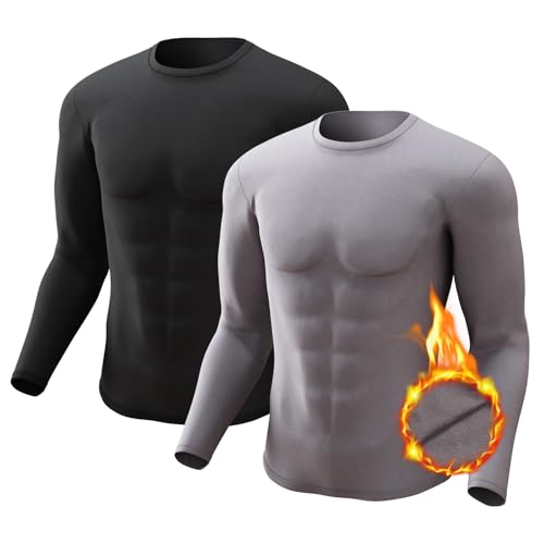 CL convallaria 2er Stück Thermounterwäsche Unterhemd Herren Thermo Oberteil Herren Innenfleece Funktionsunterwäsche Thermoshirt Langarm von CL convallaria