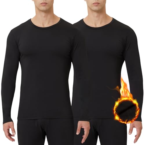 CL convallaria 2er Stück Thermounterwäsche Unterhemd Herren Thermo Oberteil Herren Innenfleece Funktionsunterwäsche Thermoshirt Langarm von CL convallaria