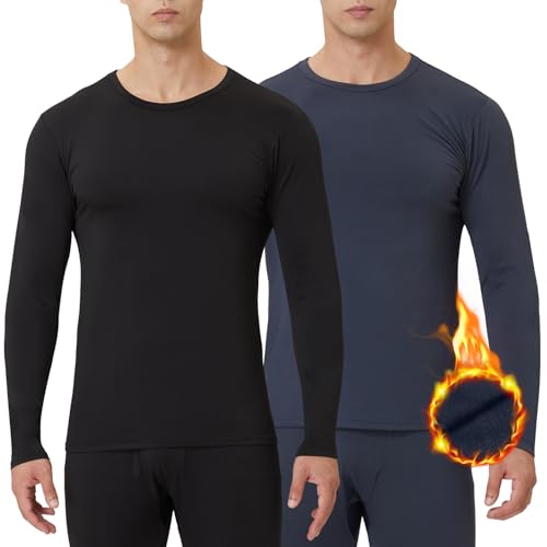 CL convallaria 2er Stück Thermounterwäsche Unterhemd Herren Thermo Oberteil Herren Innenfleece Funktionsunterwäsche Thermoshirt Langarm von CL convallaria