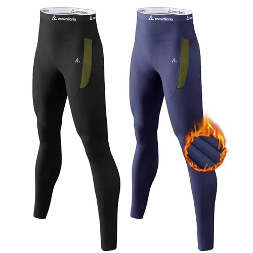 CL convallaria Herren Thermohosen 1/2 Stück Fleece gefüttert Thermal unten sportliche Basisschicht kaltes Wetter Gear von CL convallaria