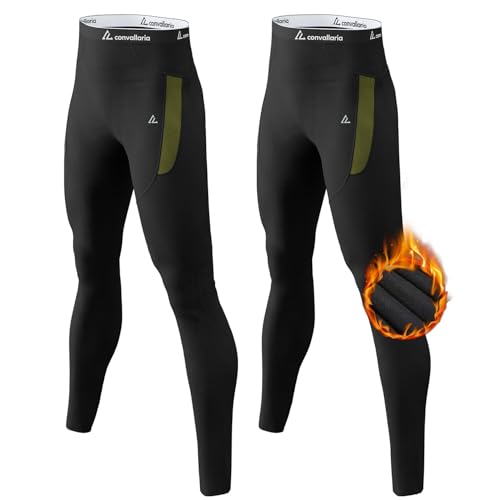 CL convallaria Herren Thermohosen 1/2 Stück Fleece gefüttert Thermal unten sportliche Basisschicht kaltes Wetter Gear von CL convallaria