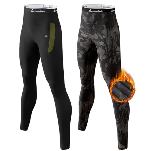 CL convallaria Herren Thermohosen 1/2 Stück Fleece gefüttert Thermal unten sportliche Basisschicht kaltes Wetter Gear von CL convallaria