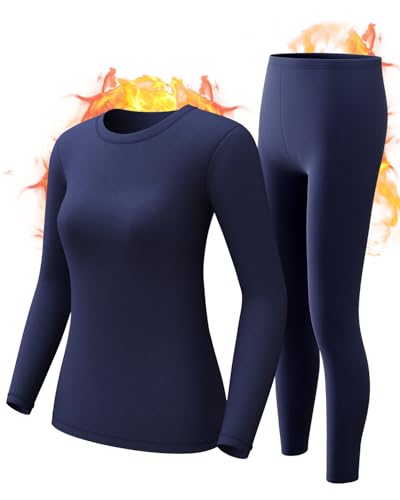 CL convallaria Thermounterwäsche Damen Atmungsaktiv Thermoaktiv Funktionsunterwäsche Innenfleece Skiunterwäsche Weich Thermo Unterwäsche Set von CL convallaria