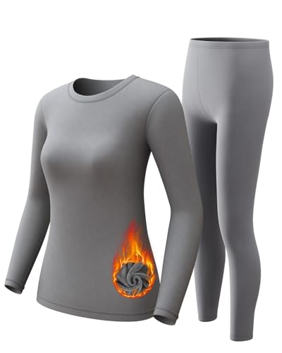 CL convallaria Thermounterwäsche Damen Atmungsaktiv Thermoaktiv Funktionsunterwäsche Innenfleece Skiunterwäsche Weich Thermo Unterwäsche Set von CL convallaria